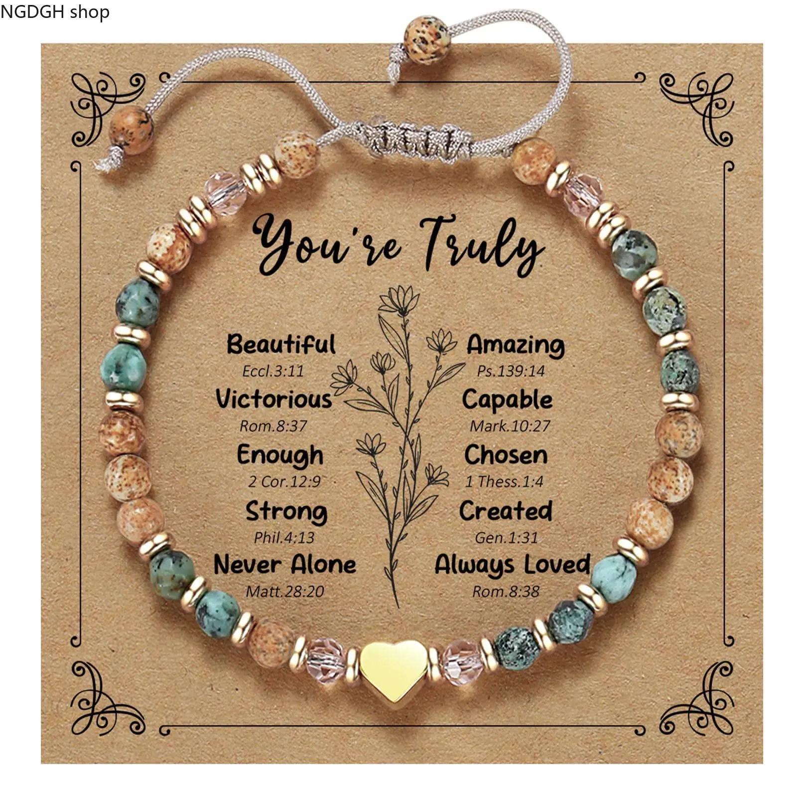 Inspirational Turquoise Jasper Bracelets for Women, Chic Beaded Crystal Adjustable Stack with a Gold Heart Charm, Gemstone, Heart Adjustable, Inspirational Beaded Bracelet, Empowerment, Daily, Exquisite Bracelet, Daily Wear