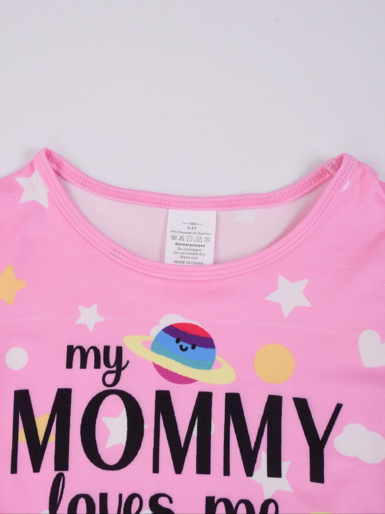 Toddler Girl's Cartoon & Letter Print Long Sleeve Tee & Elastic Waist Pants Loungewear Set, Casual Comfy Round Neck Top & Trousers Lounge Set, Kids Loungewear for Fall & Winter, Snug Fit Pajamas