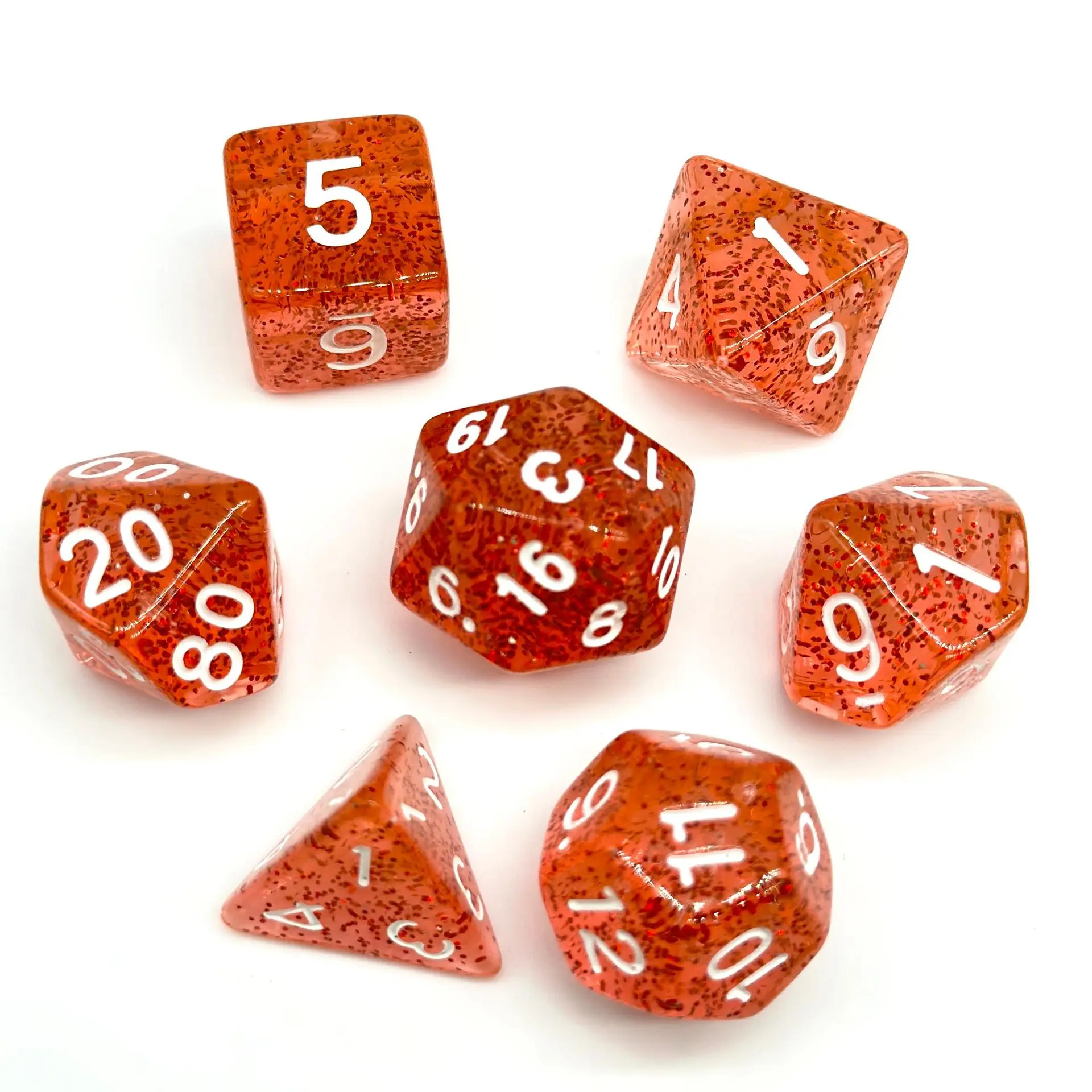 7-Piece Acrylic Polyhedral Dice Set for Tabletop Gamers - RPG Gaming D&D Use, Transparent Amber, Standard Size, Well-Balanced, Easy-to-Read Numbers, Includes Black Velvet Drawstring Bag, Ages 18+, Waterproof, Oxidation-Proof