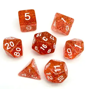 Polyhedral Dice Set, 7 Pieces Acrylic RPG Dice for D&D with Black Velvet Bag – Transparent Amber – Standard Size – Ages 18+