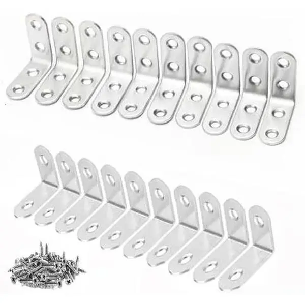 Stainless Steel Corner Brace, 20 count 90  Right L-Shaped Metal Corner Connector Joint Plate, Cabinet, DIY Woodworking Projects with 60 count Screws 1.57x0.6/1.2x0.6in(40x40x16、30x30x16)