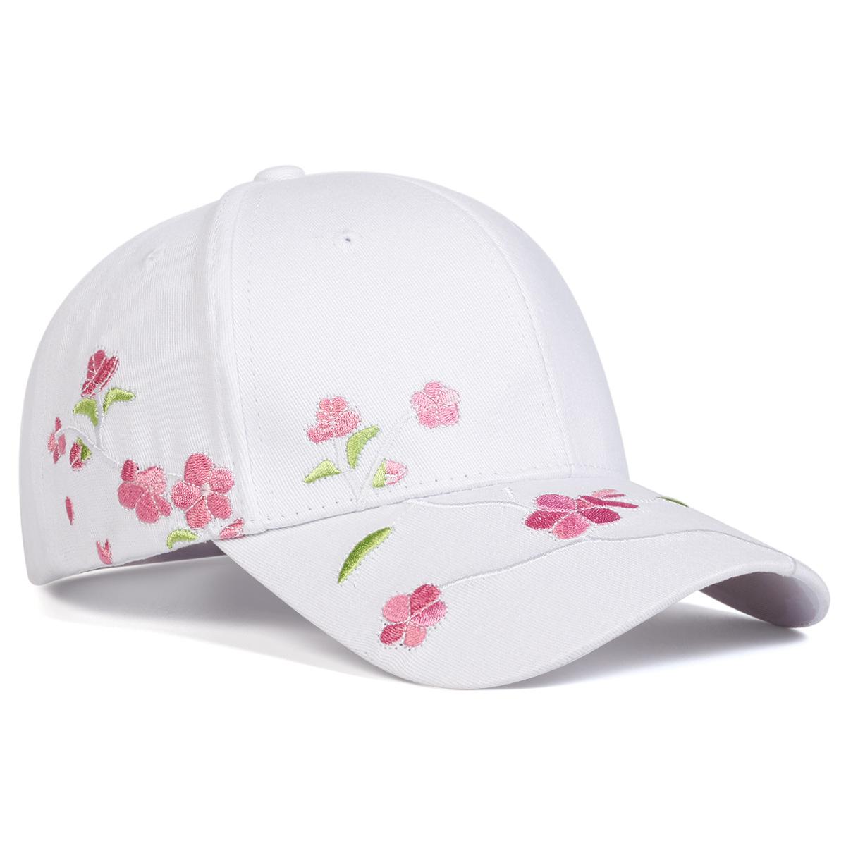 New Spring/Summer Collection: Women's Korean-Style Baseball Cap - Versatile & Stylish Peaked Hat with Embroidered Peach Blossom Design