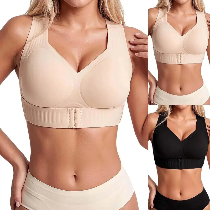 Posture Bra for Women Front Closure Cross Back Wireless Corrector Bras Seamless Full Support Push Up Bralettes