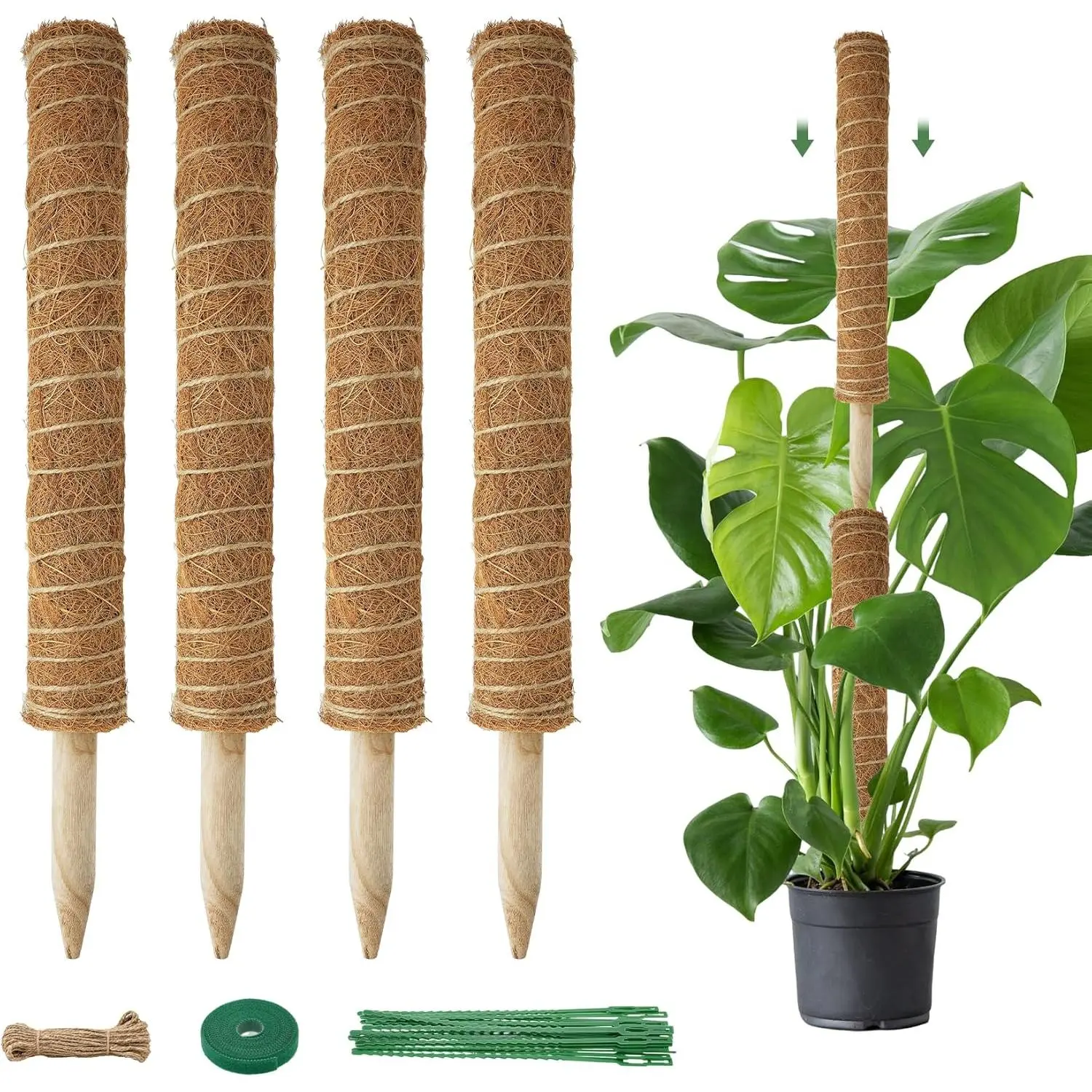 Moss Pole for  Indoor - 4 Pack  Poles for Climbing  | 16 inch Stackable Monstera Pole Coir Totem Pole  Support for Monstera Pothos Philodendrons Potted
