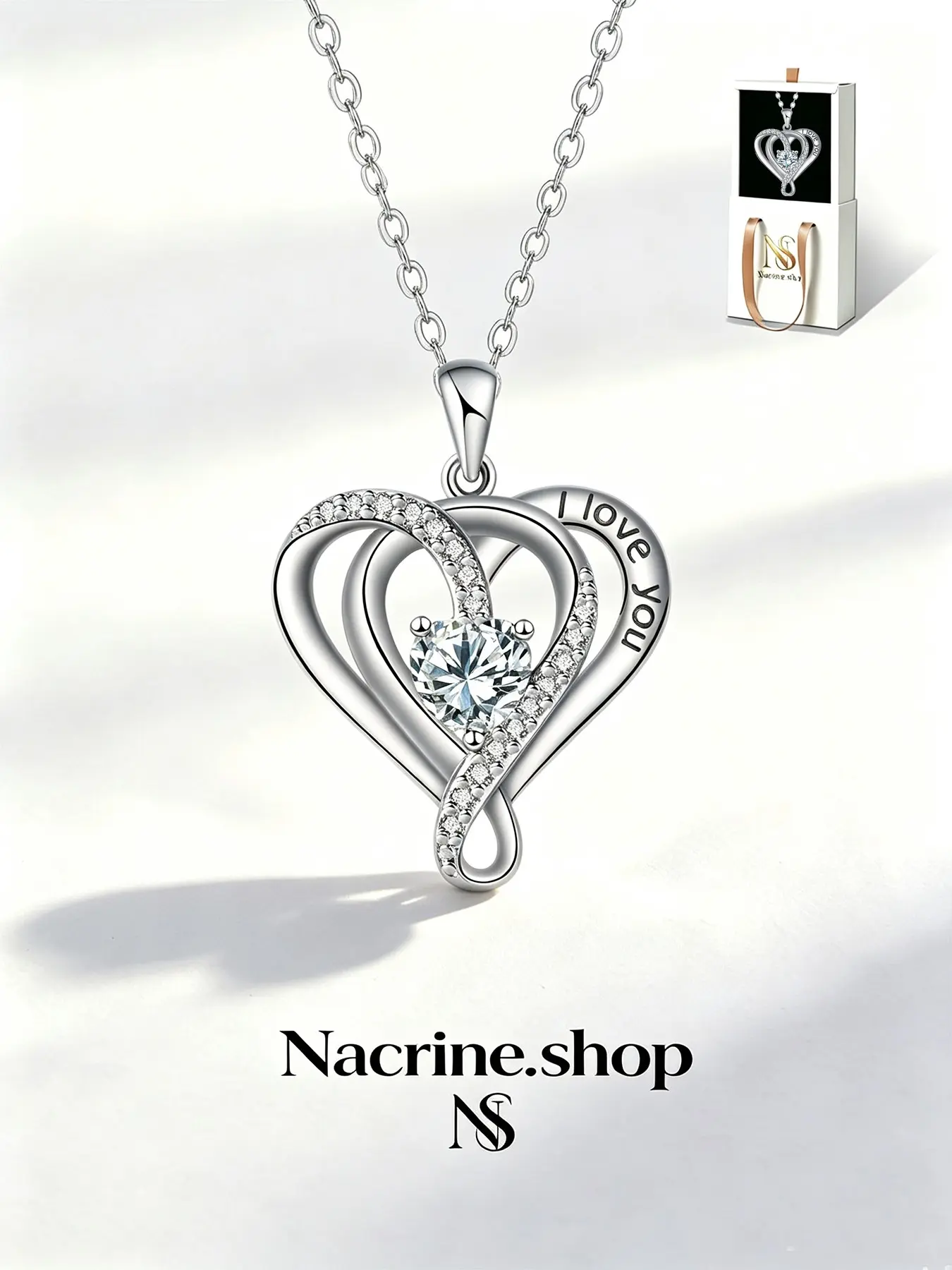 Intertwined Double Heart Luxury Romantic Gem Necklace Engraved with I Love You, Bearing Eternal Affection, Ideal Gift for Lovers & Family, Suitable for Birthdays, Anniversaries, Valentine’s Day, Christmas and All Holidays