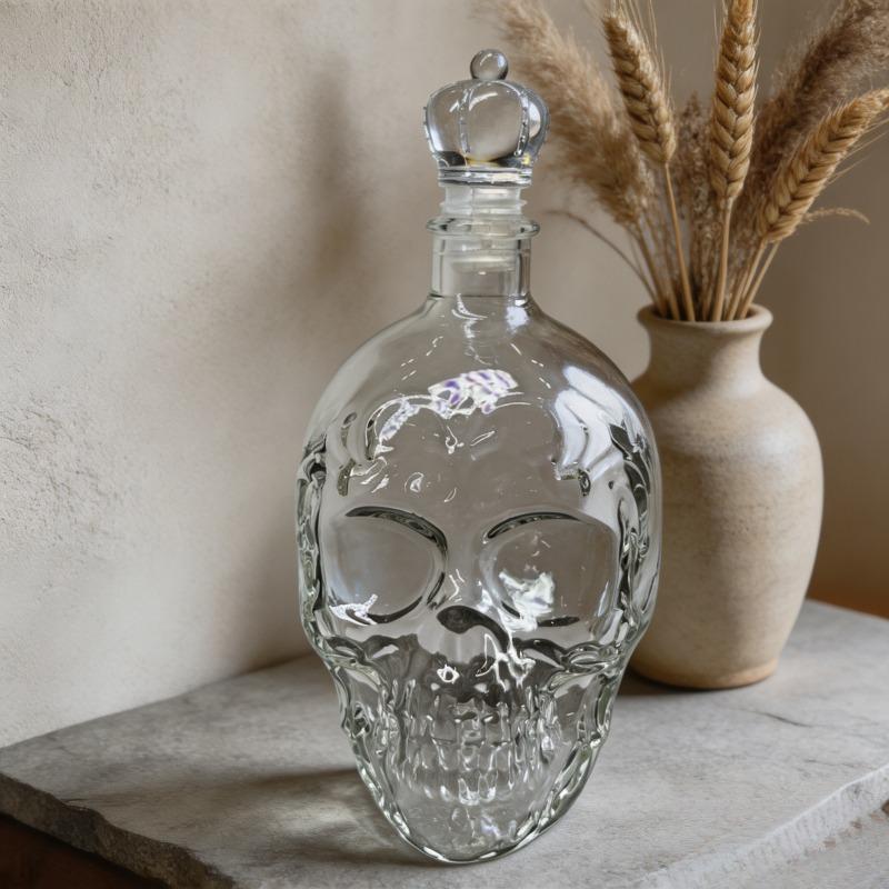 Sovereign Skull Whiskey Decanter, 350ml Gothic Skull Glass Liquor Bottle, Dark Style Empty Wine Vessel for Home Bar Decor & Gift