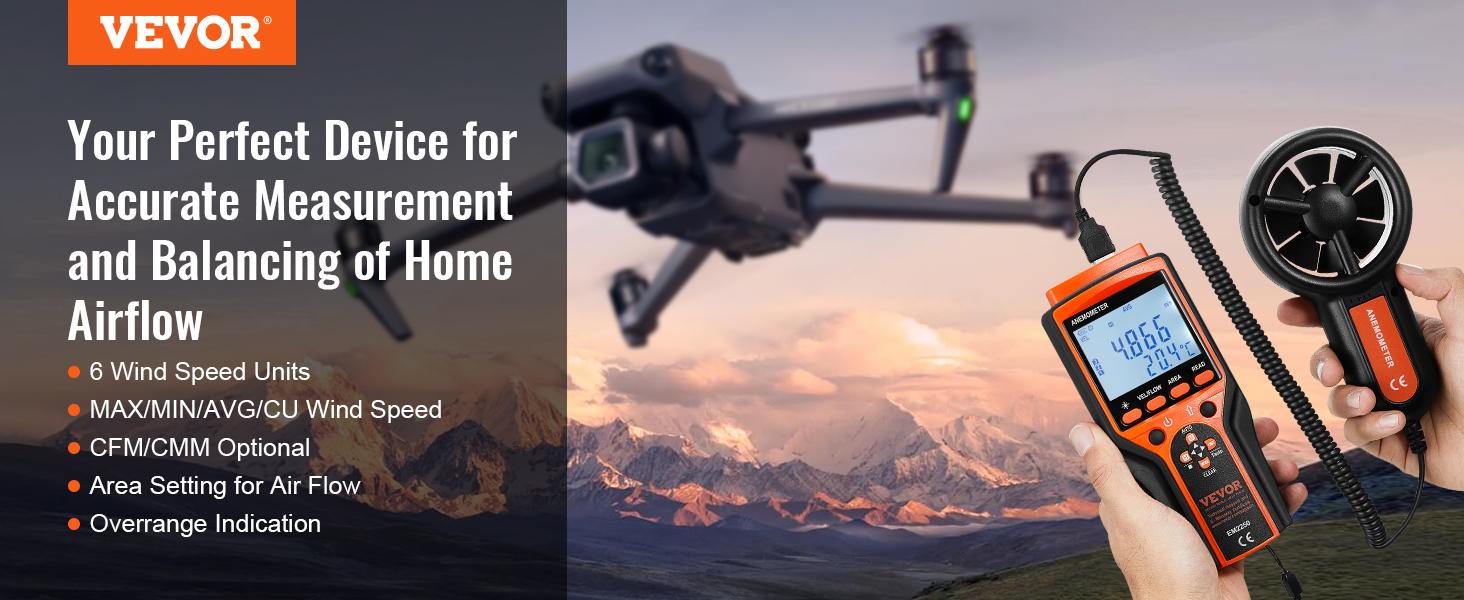 VEVOR Split Handheld Anemometer, 14-140, Digital Wind Speed CFM Meter Gauge with LED Backlight Screen, Measures Wind Velocity Temperature Air Flow, for Sailing Surfing Flying HVAC VEVOR Split Handheld Anemometer, 14-140, Digital Wind Speed CFM Meter Gauge with LED Backlight Screen, Measures Wind Velocity Temperature Air Flow, for Sailing Surfing Flying HVAC