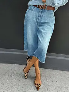 Women's High-Waisted Straight-Leg Jeans, Casual & Elegant Style, Seven-Quarter Length, Perfect for Spring Summer Fall