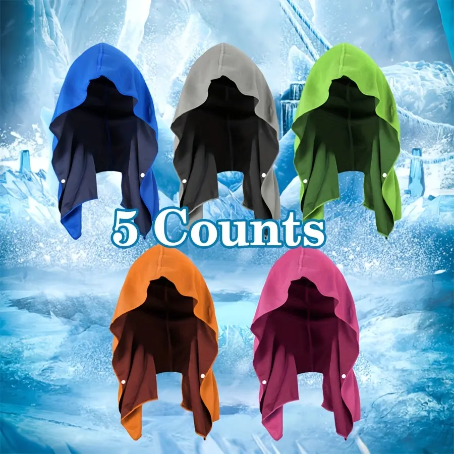 5Pcs Outdoor Sports Cooling Towel Set, Cooling Hooded Towel, U-shaped Quick Dry Sun Protection Hooded Scarf Towel, Perfect for Gym, Beach, Camping, Fitness and Various Outdoor Sports, Cooling Towels for Sports