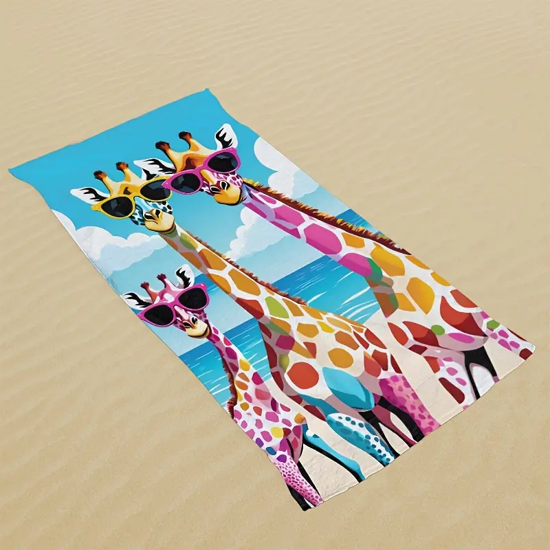 1pc Farmhouse Style Giraffe Print Beach Towel, Super Absorbent Microfiber, 300gsm, Knit Fabric, Animal Theme, Summer Holiday, Multi-Purpose for Beach, Pool, Bathroom, Camping, Yoga - 100% Polyester, Beach Towel Standard