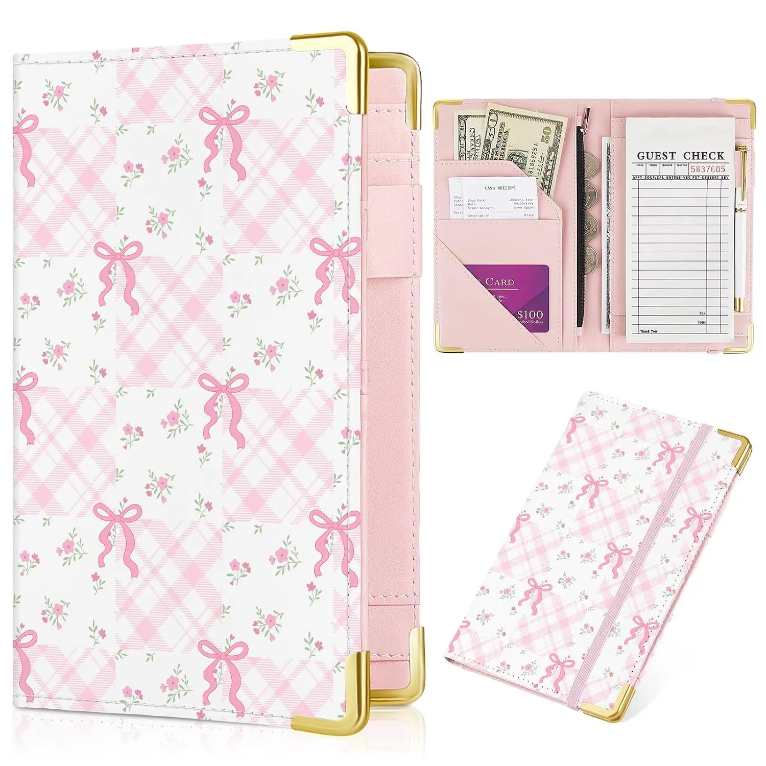 Server Book,  Server Books for Waitress with Zipper Pockets | PU Leather Server Wallet with Pen Holder, Cute Waitress Book Organizer Fit Server Apron for Restaurants