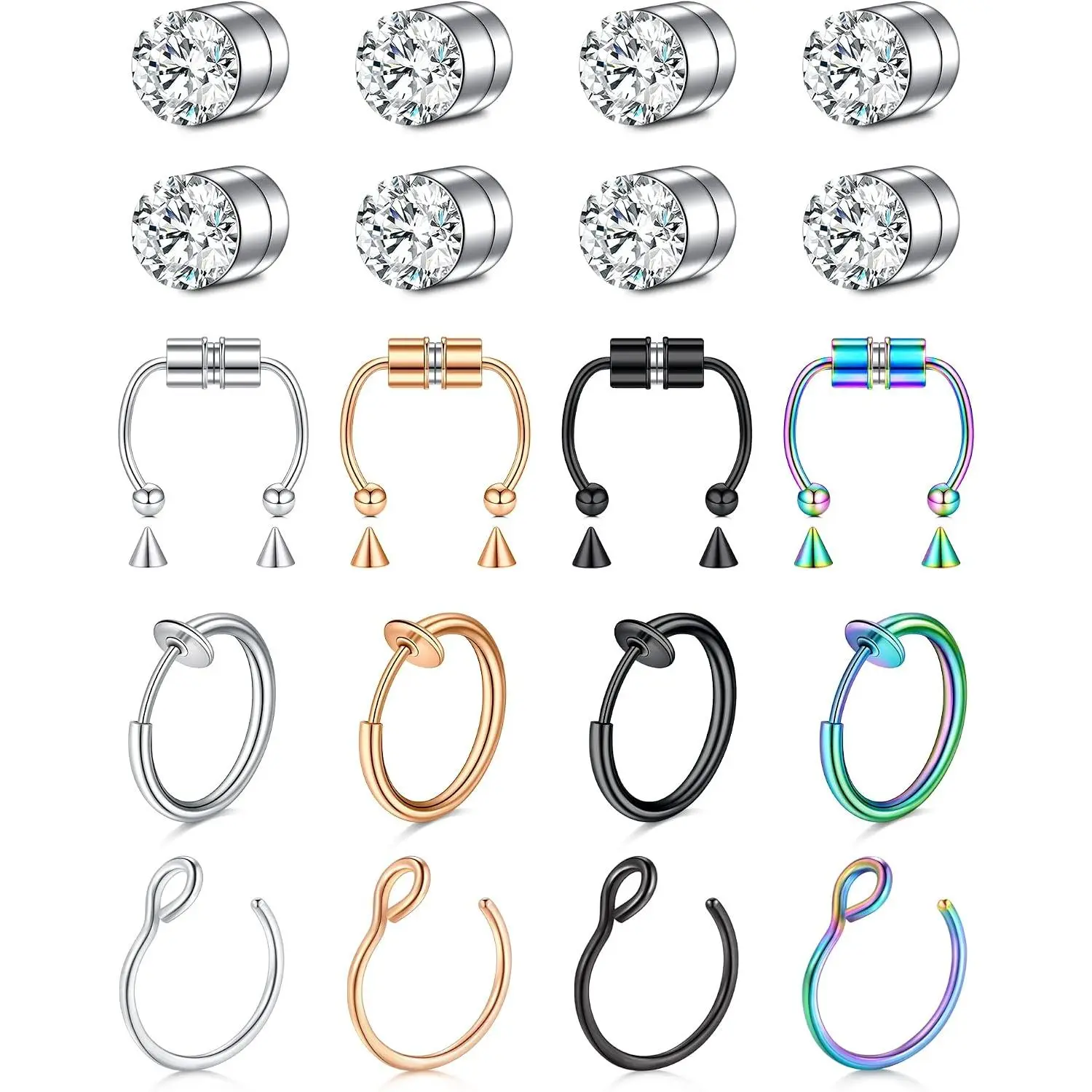 Faux Nose Ring Hoops and Studs - Fake Nose Piercing for Women and Men