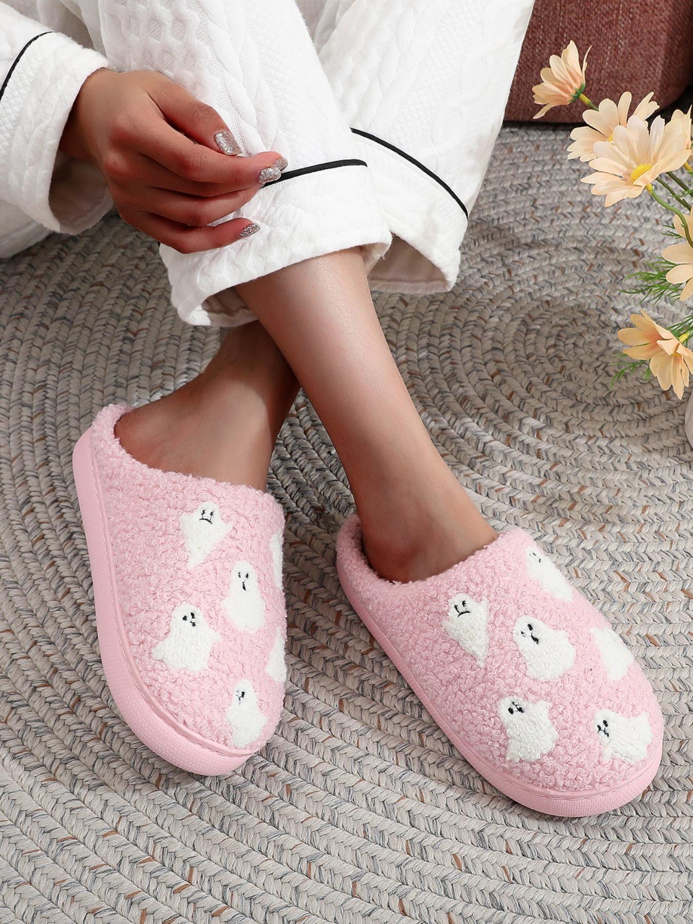 Women's Cute Cartoon Ghost Pattern Plush Slippers, Casual Soft Comfortable Home Slippers, House Slippers, Warm Slippers for Indoor & Outdoor Use for All Seasons Women's Cute Cartoon Ghost Pattern Plush Slippers, Casual Soft Comfortable Home Slippers, House Slippers, Warm Slippers for Indoor & Outdoor Use for All Seasons