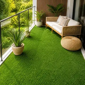 Realistic Deluxe Polyethylene Artificial Grass Turf Carpet - 1.18in Thick Blades, Rubber-Backed, Green Indoor-Outdoor Flooring for Lawn, Balcony, Multiple Size Options