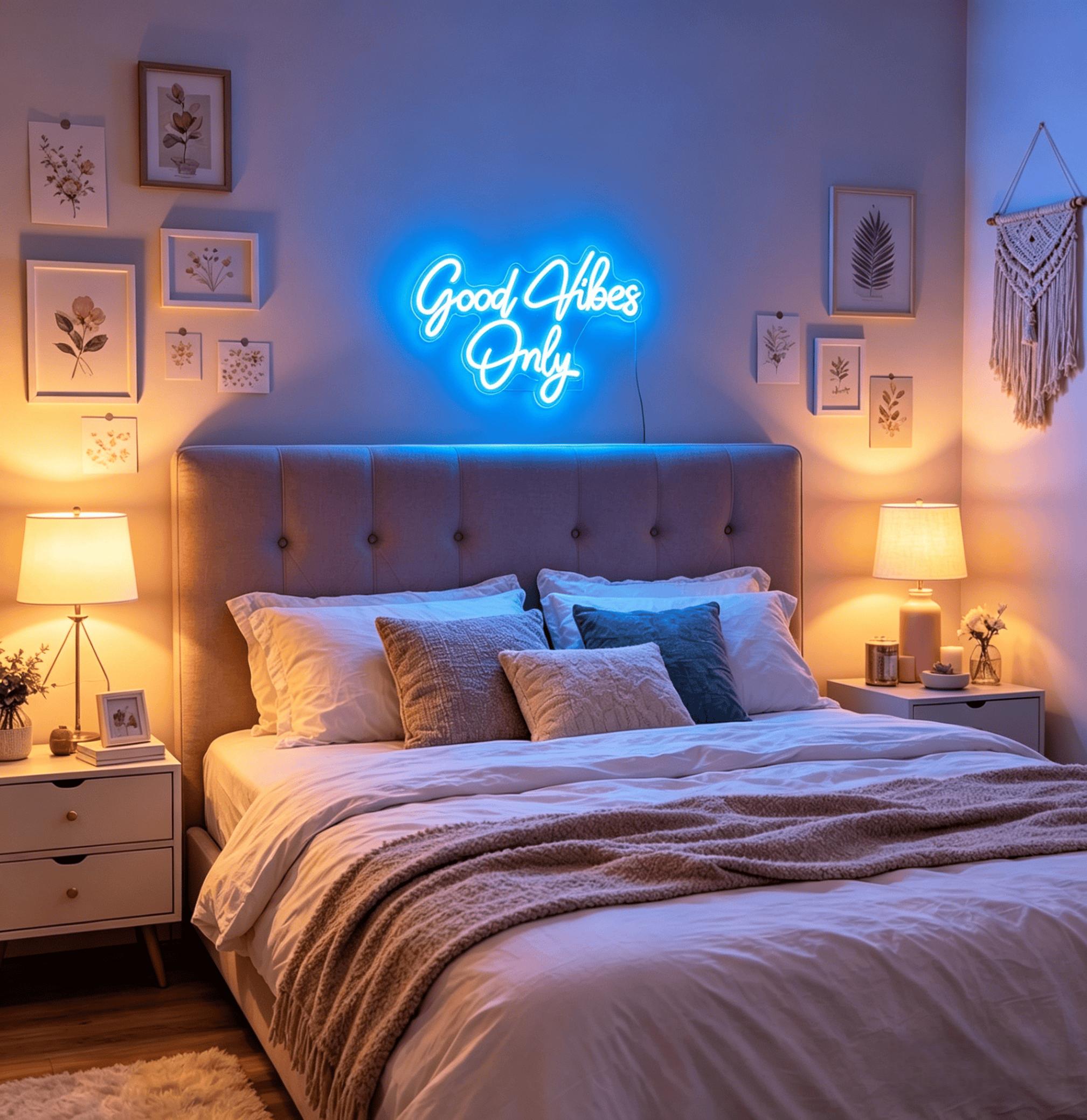 Good Vibes Only Neon Sign, USB Powered Dimmable Ice Blue Cyan LED Neon Light, Aesthetic Positive Quote Wall Decor for Bedroom Gaming Room Man Cave Home Bar, Motivational Gift for Her Teens Gamers