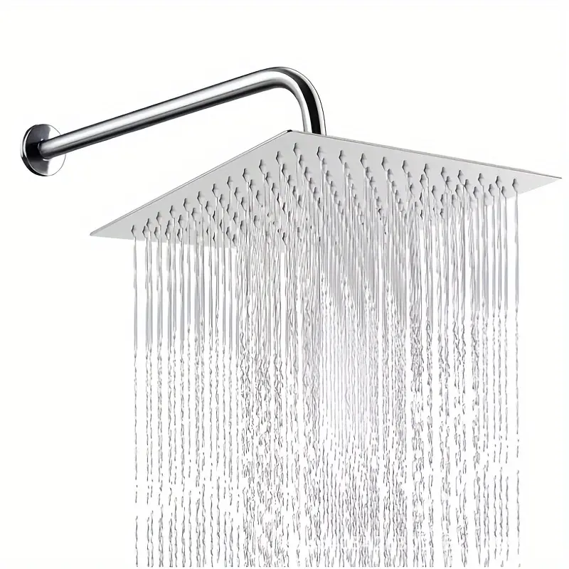 Stainless Steel Square Rain Shower Head Set, Rainfall Fixed Showerhead, Wall Mounted, 7.87 Inch Shower Head with 11.81 Inch Arm, G 1/2 Interface, Easy Installation, Suitable For Bathrooms And Hotels