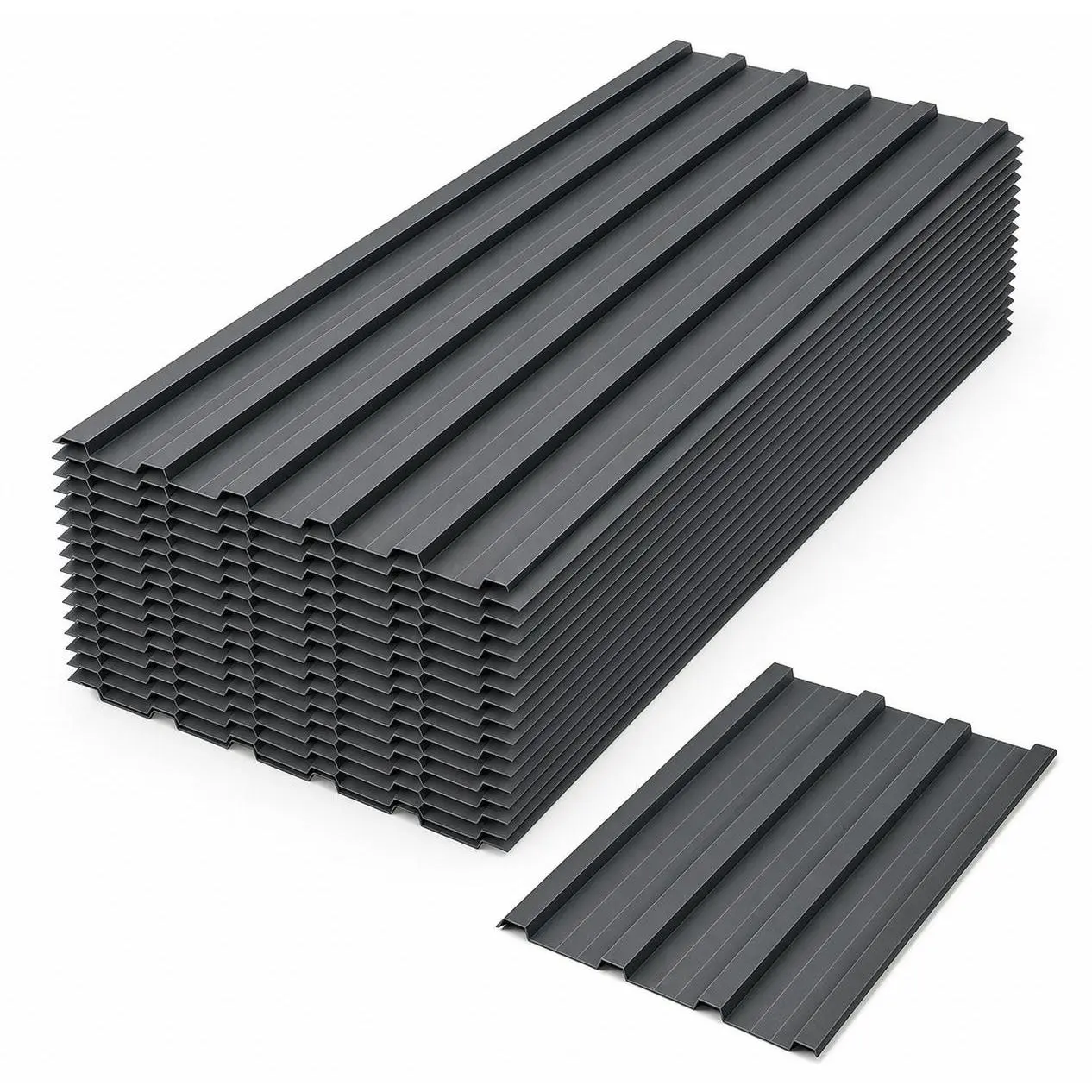 Corrugated Metal Roofing Panels, Black Ribbed Roof Sheets for Sheds, Carports, Garages, Patios, Barns and Outdoor Wall Covering, Overlapping Metal Building Panel Set