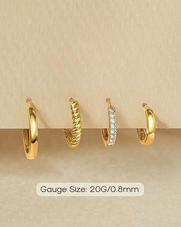 YADOCA 4Pairs Small Gold Hoop Earrings for Women Trendy 14K Plated Gold Huggie Earrings Hypoallergenic Surgical Steel Cartilage Earring Stacks Cute Dainty Huggie Hoops Earring Sets for Multiple Piercing
