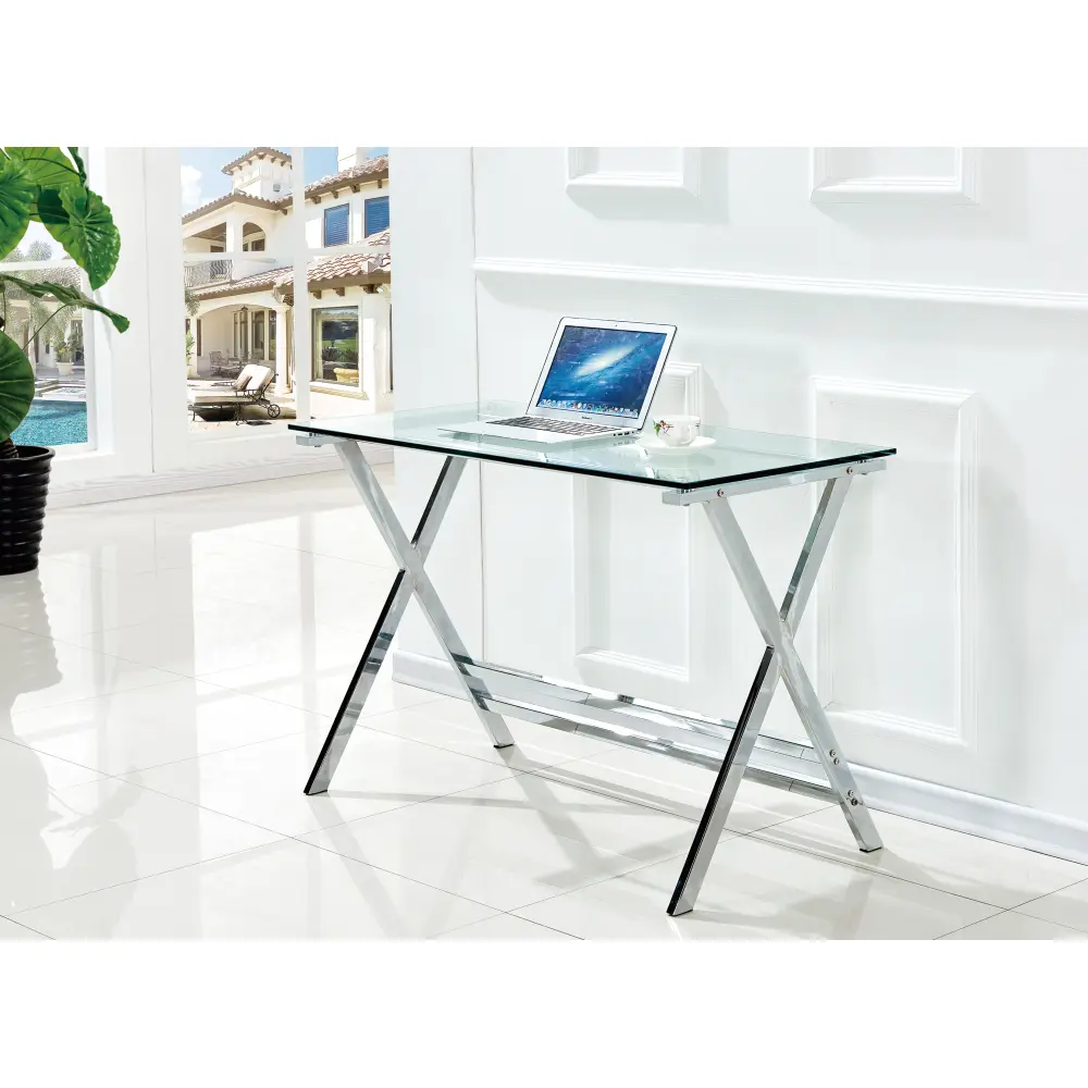Littleox Tempered Glass Computer Desk - Transparent Look Office Desk with Rounded Edges, Multi-Use Commercial Furniture for Laptops, Sofa Side Use