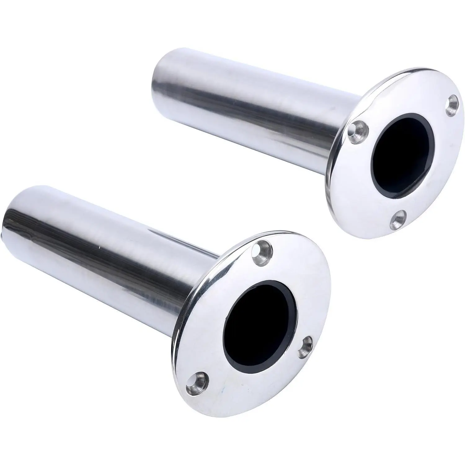 (Set of 2) - Heavy Duty Stainless Steel 316 Deluxe Rod Holders with Drain, Flush Mount Fishing Rod Pole Holders, 90