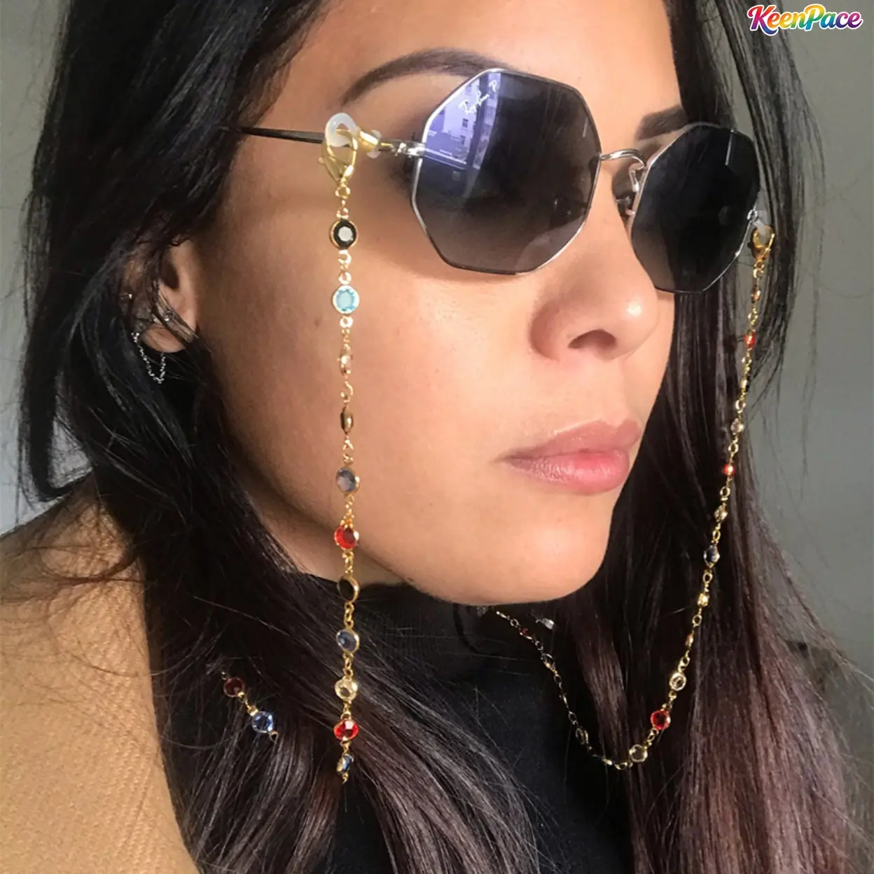 Fashionable Rhinestone Boho Glasses Chain For Women & Girls, Anti-Lost Anti-Slip Eyeglass Lanyard Strap, Dual-Use Neck Decor Accessory, Ideal For Daily Commute, Outdoor Travel And Casual Party Outfit Matching,summervibes