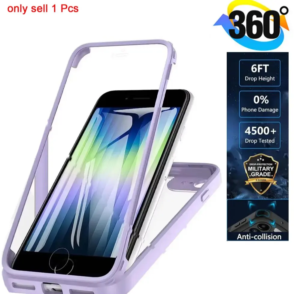 Shockproof Full Coverage Phone Case, Cellphone Casing for Apple iPhone XS Max XR X SE 2022 SE2020 360° Protective Cover for iPhone 7 8 Plus  Transparent Screen Protector, Anti-Drop Armor Case, TPU Smartphone Cover