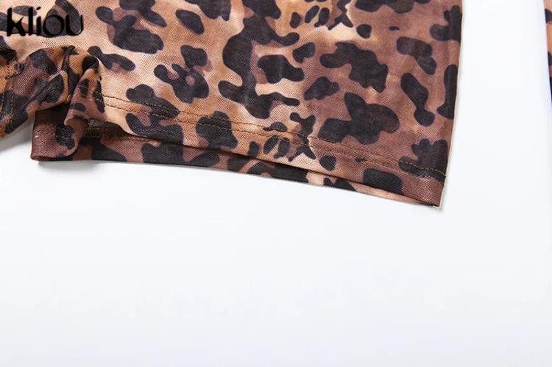 shapewear kliou Mesh Leopard Women Playsuits Sexy Hot Thin See Through Backless Full Sleeve Bodyshaping Romers Female Stunning Clubwear Womenswear Bodysuit Overalls Leopard_Brown Tops Halter Plaid