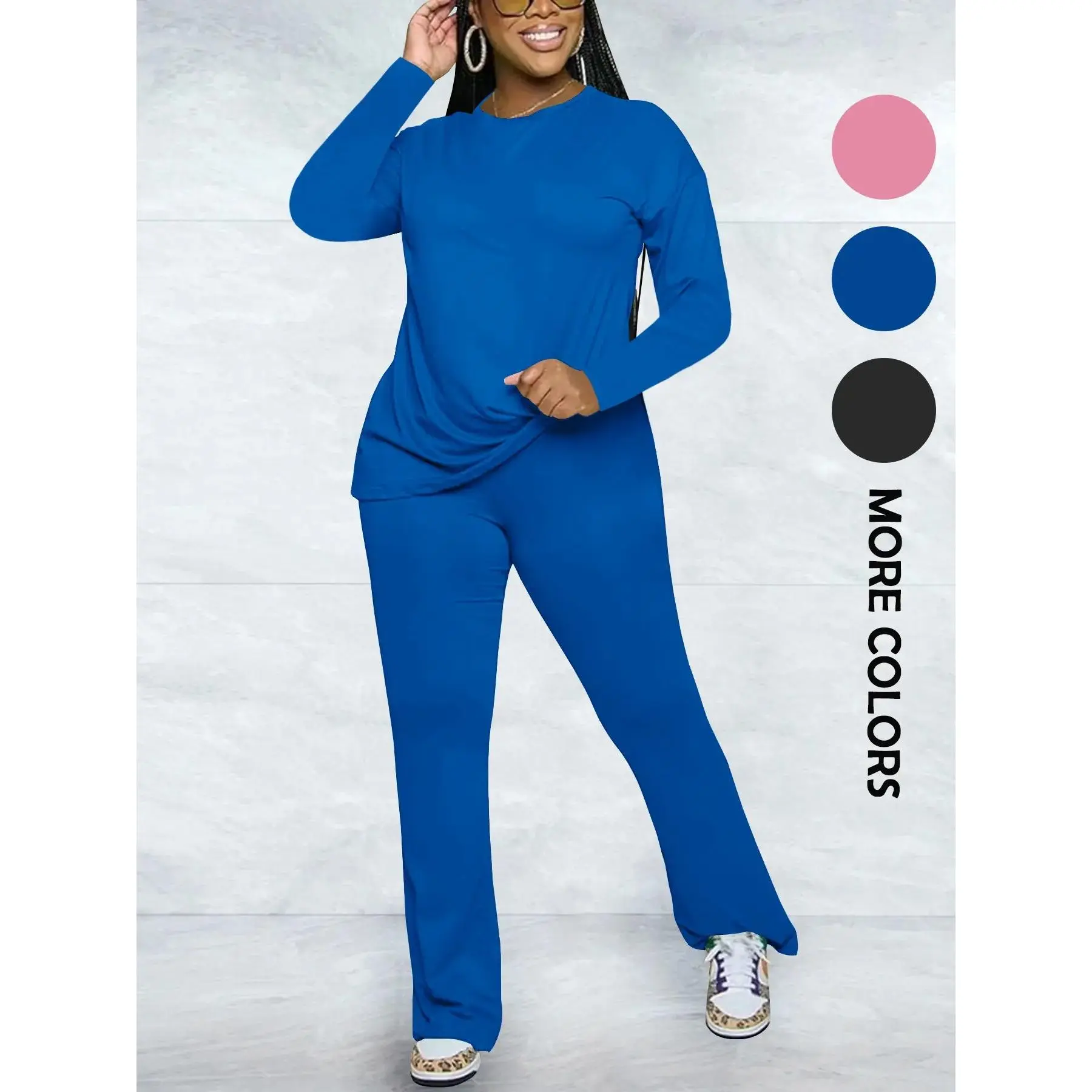 Women's Casual 2 Piece Set, Long Sleeve Top & Flare Pants, Comfortable Sportswear for Daily Wear, Fashion Home, Sweatsuits Set, Sweatsuit Sets
