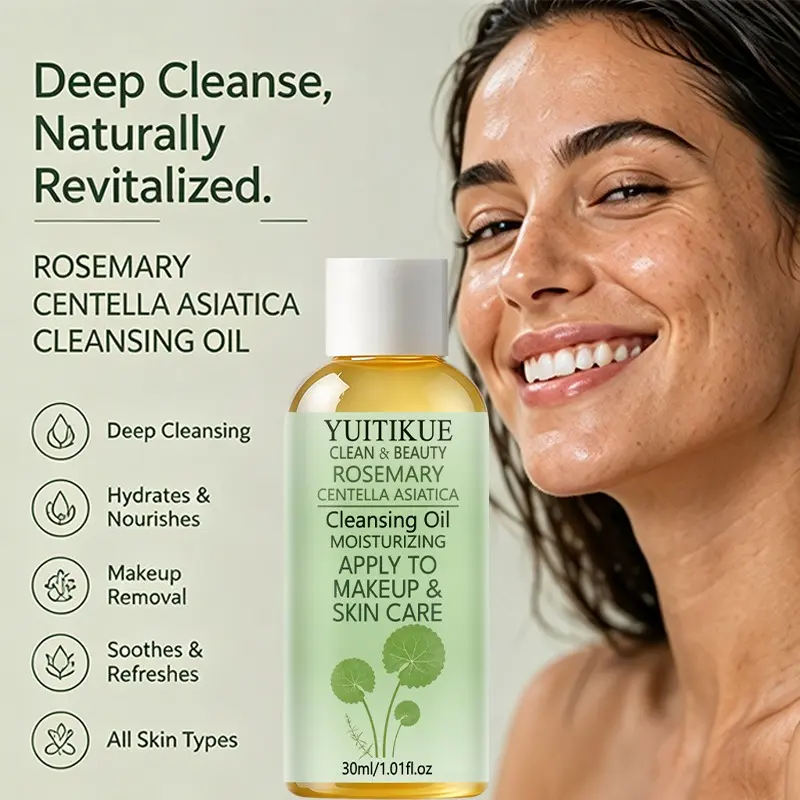 Yuitikue Rosemary Centella Makeup Remover Oil, Waterproof & Moisturizing, Suitable for All Skin Types, 30ML Cleansing Oil