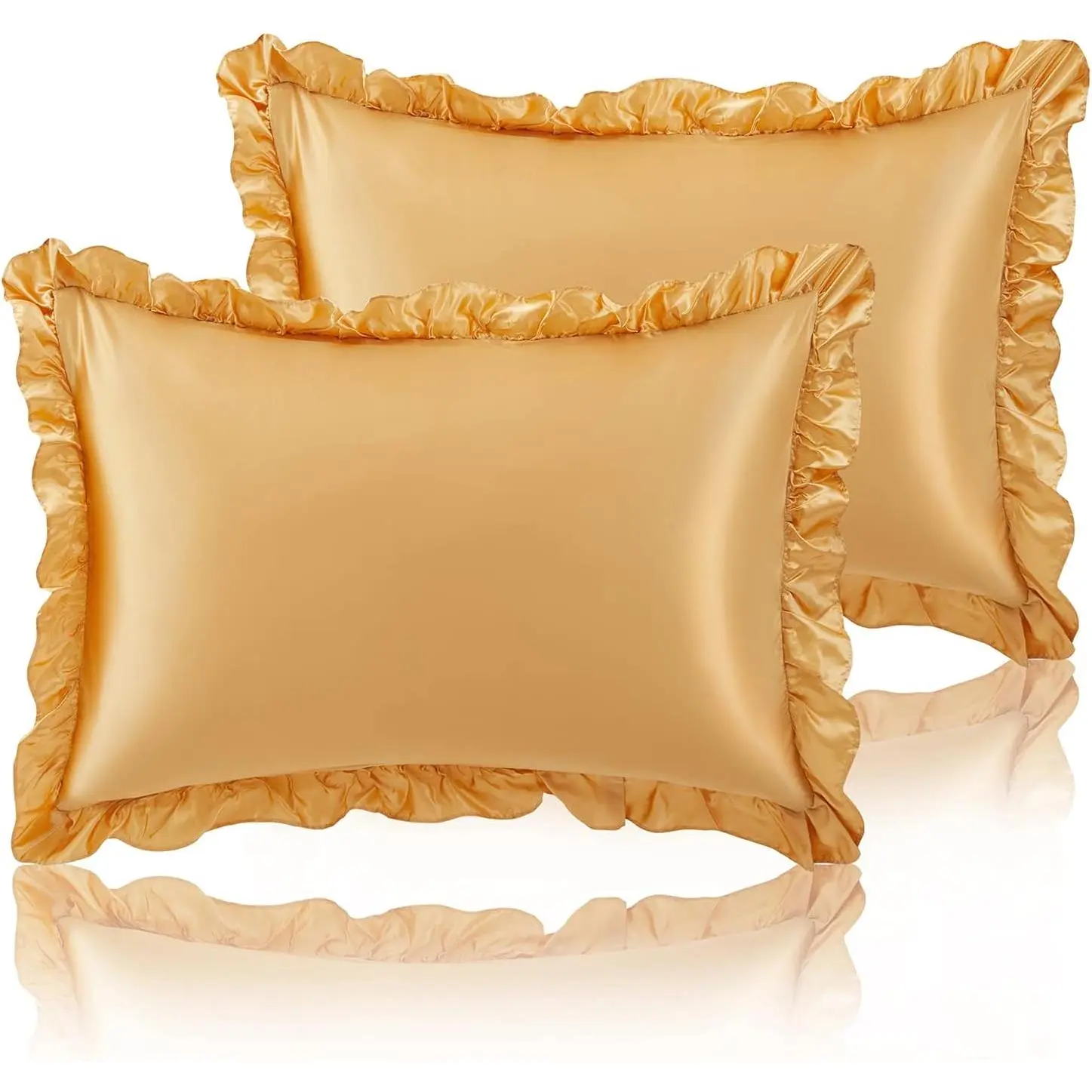 Ruffled Standard Satin Pillowcase Set of 2,  | 20 x 26 Inch Silky Satin Pillow Cases for Women Ruffle Pillow Shams Covers Princess Room Decoration, Envelope Closure