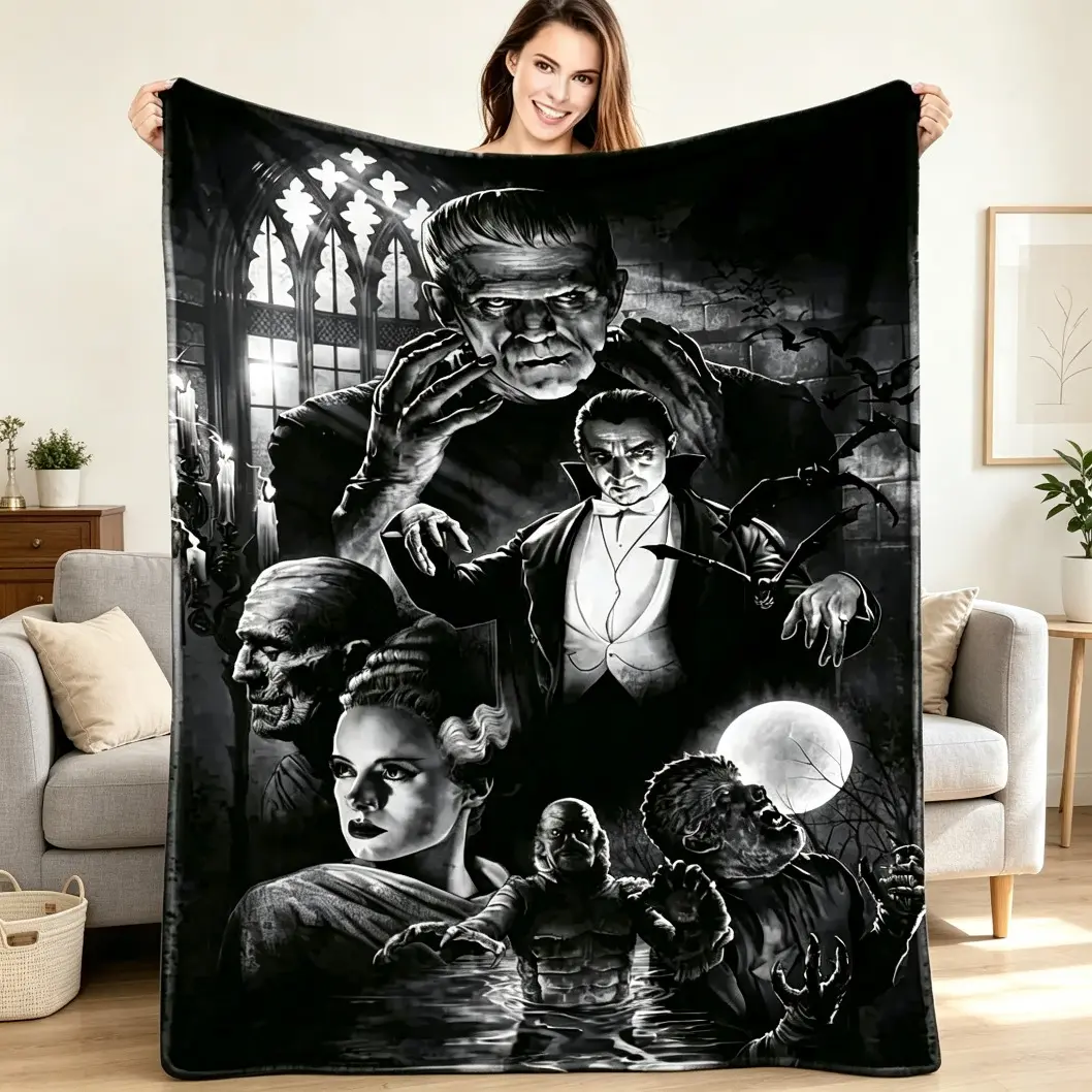 Frankenstein Themed Character Graphic Flannel Throw Blanket - Soft Funny Warm Comfortable Versatile Blanket for Sofa Office Bedroom Decor, All-Season Gift, Kids Blanket Adult Blanket, Character Graphic Blankets
