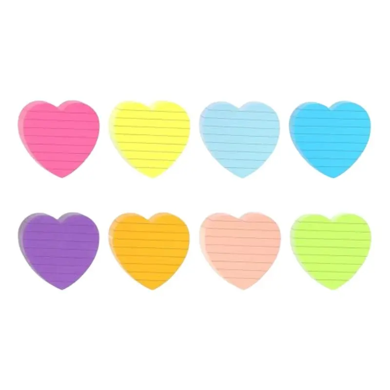 8 Packs of 240 Heart-Shaped Sticky Notes, Self-Adhesive Notebook, Colorful, Office and Study Use, 7.6x7.6 Cm, Strong Adhesion