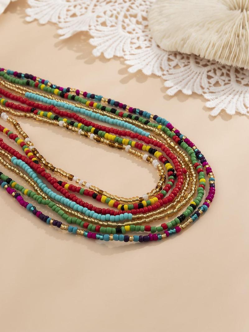 Women's 7pcs Boho Beaded Decor Waist Beads Chain African Waist Jewelry