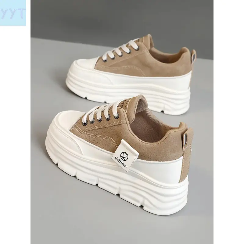 YYT1 Women's Fashionable Lace Up Platform Thick Sole Walking Shoes Sneakers, Casual Comfortable Breathable Shoes, Female All-match Round Toe Chunky Sneakers Daily Life, Girl, Casual Trendy Shoes