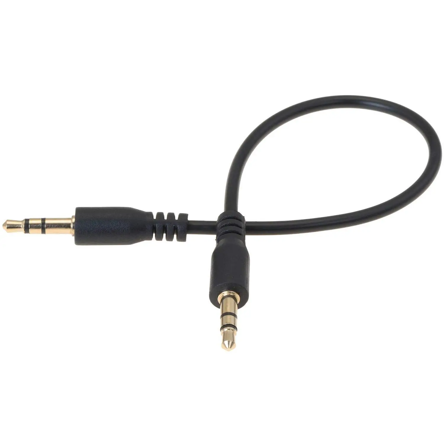 Synthetic 3.5mm Male to Male AUX Cord - 0.6ft Short Audio Cable for Headphone, TV, Phone & Devices - Stereo Plug Connection - Black