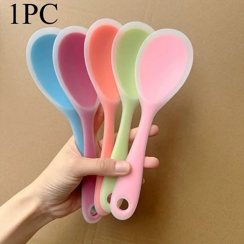 High-Temperature Resistant Silicone Rice Scoop, Multi-functional Kitchen Spoon, Silicone Stirring Spoon, Salad Spoon — Food-Grade, Heat-Resistant, Non-Scratch Rice Scoop (Safe for Cookware Linings) — Silicone Kitchen Utensil