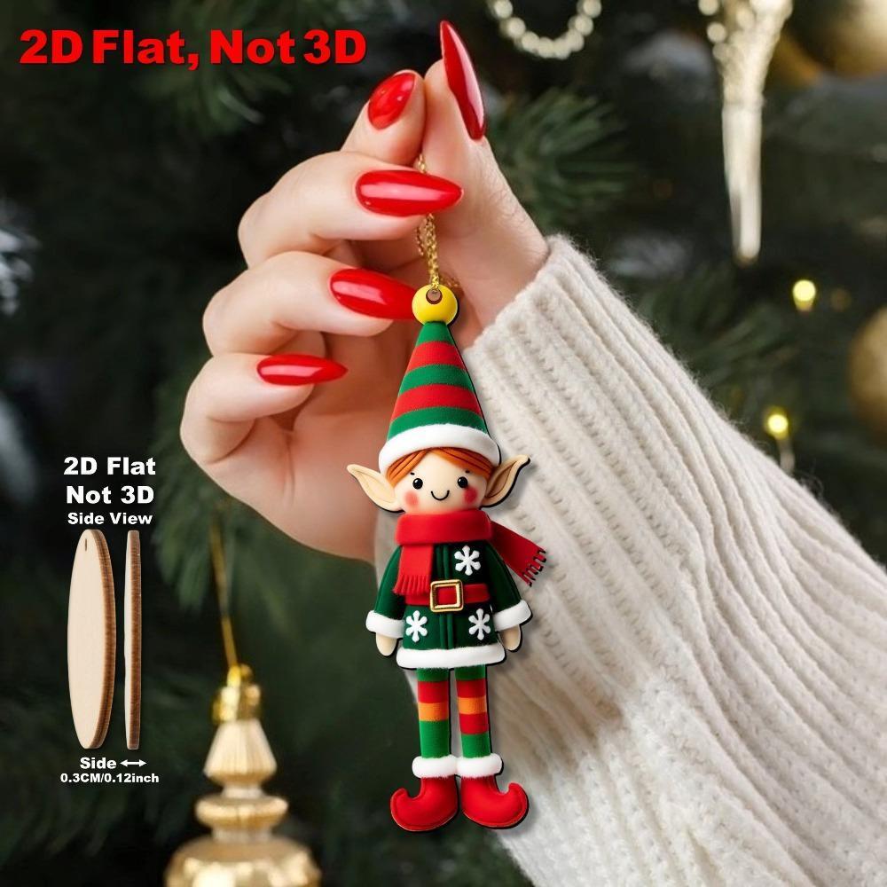 16pcs Christmas Wooden Cute Green Elf 2D Flat Wooden Pendant Christmas Tree Decoration Perfect Holiday Gift Decor