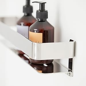 Rectangular Shower Shelf with Rail in Matte Black Finish