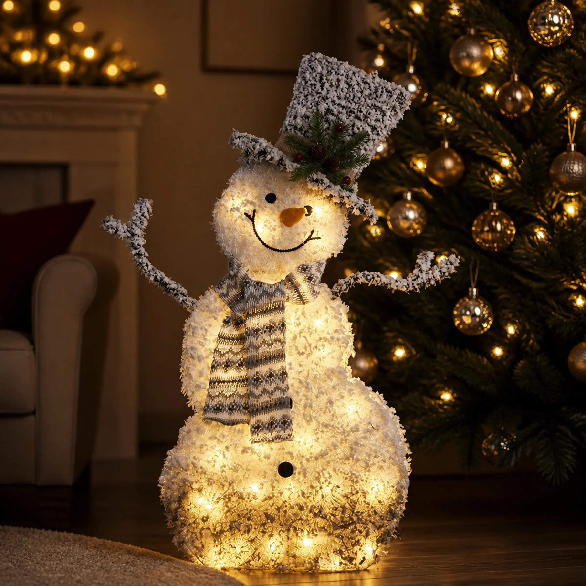 Glowing Plush Snowman Ornament, Christmas Decoration for Storefront, Hotel Lobby, Living Room, Festive Scene Decor, Gs006 Model