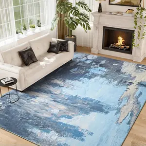 5x7 Area Rugs for Living Room, Washable Blue Rug Non-Slip Abstract Indoor Soft Low-Pile Faux Wool Carpet Large Rug for Bedroom, Nursery, Dining Room Table, Office, Dorm, Kids Playroom