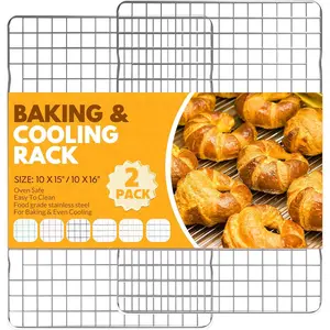 2 PCS 15x10 Inches Stainless Steel Cooling Racks Oven Safe Wire Rack for Cooking and Baking Fits Jelly Roll Sheet Pan