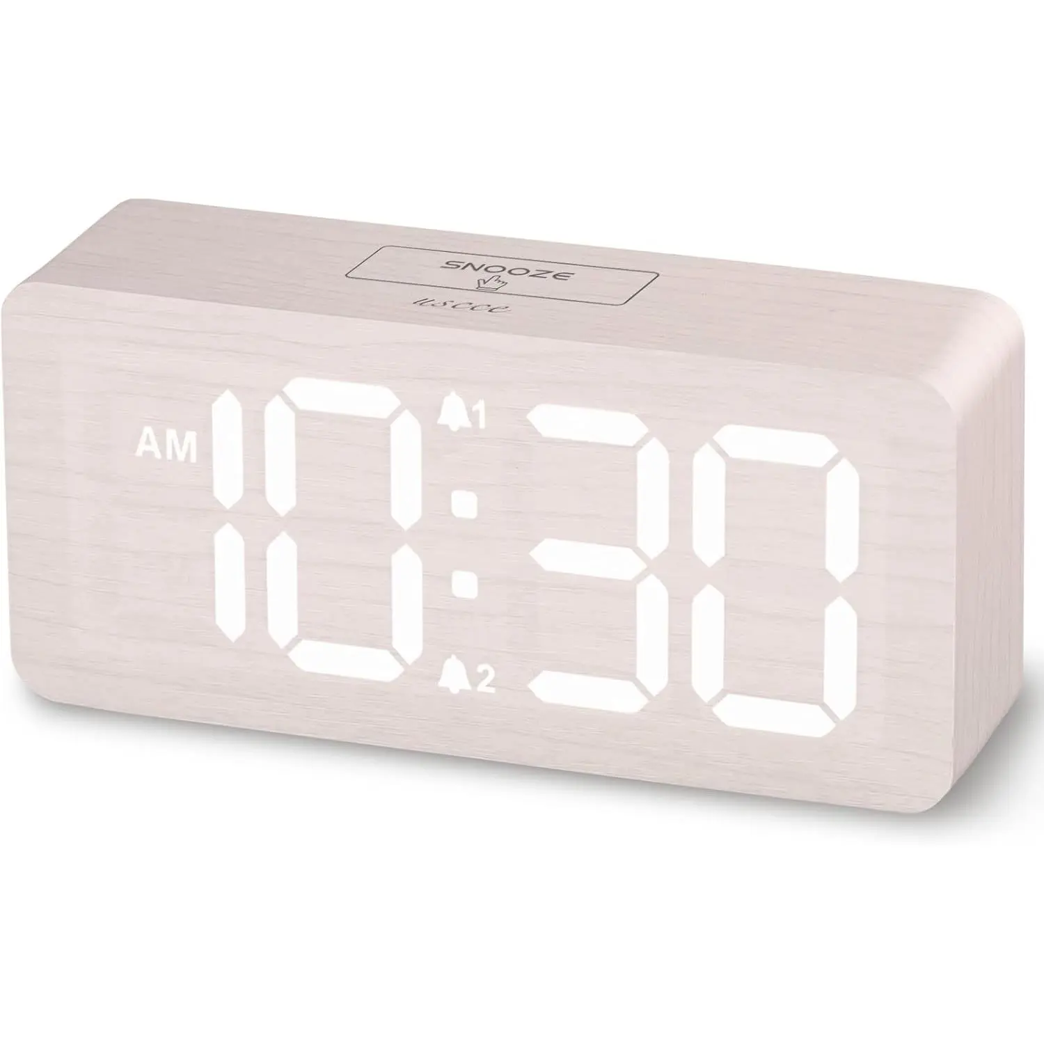 Wooden Digital Clock - Modern Home Decoration Light Set, Adjustable Dimmable Minimalist Clock with Large Numbers for Bedside Desk, Loud Volume Control for Heavy Sleepers, Bedroom Home Decor Gift Item