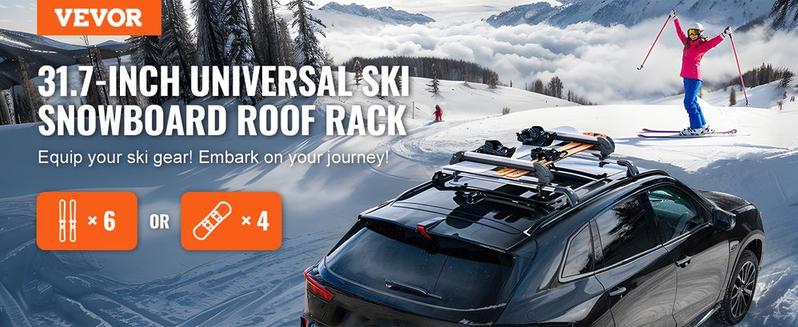 VEVOR Ski Snowboard Roof Rack 31.7" Universal Ski Rack for Car Roof with Lock