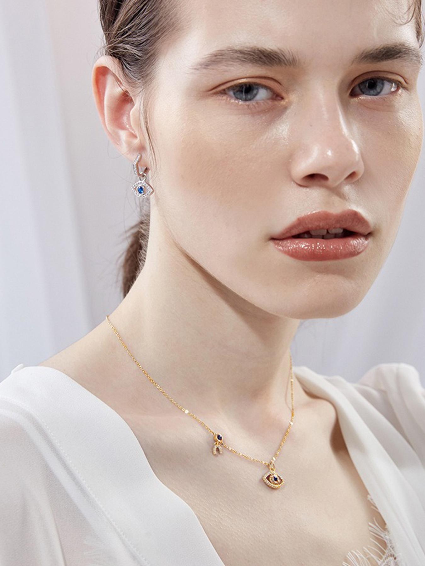 S925 Sterling Silver Evil Eye Design Cubic Zirconia Pendant Necklace for Women, Fashion Jewelry for Party, Daily Decor, Trendy All-match & Exquisite  Silver  Jewelry for Birthday Gift