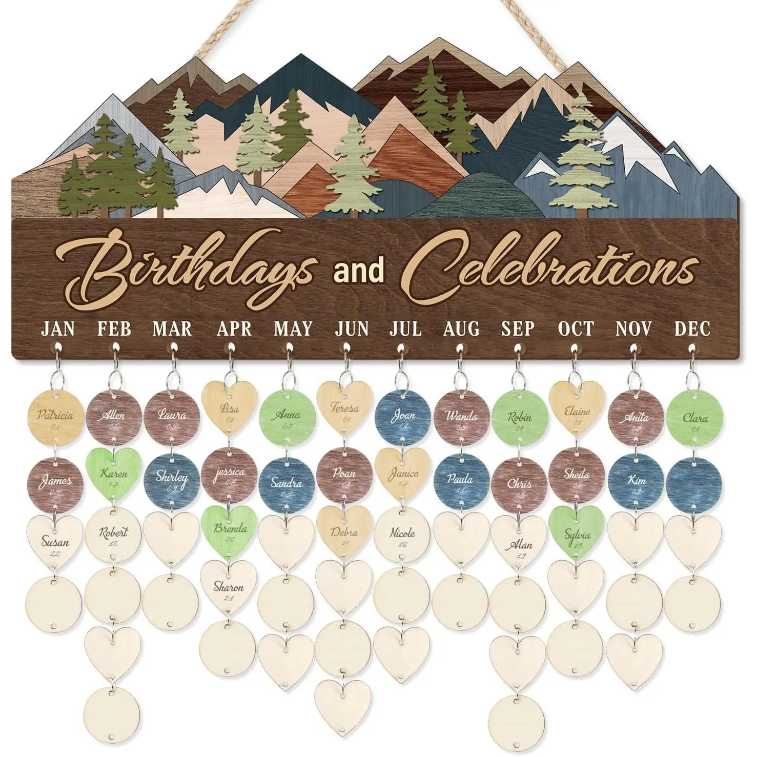 Colorful Classroom Birthday Calendar Wall  with Tags, DIY Birthday  Calendar Board (16''x5''), Celebration Memorable Day Reminder Plaque for Classroom  Office
