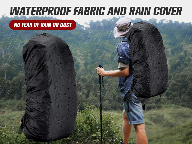 AGS 90L Hiking Backpack, Waterproof Camping Bag with Rain Cover, Lightweight Backpacking Back Pack