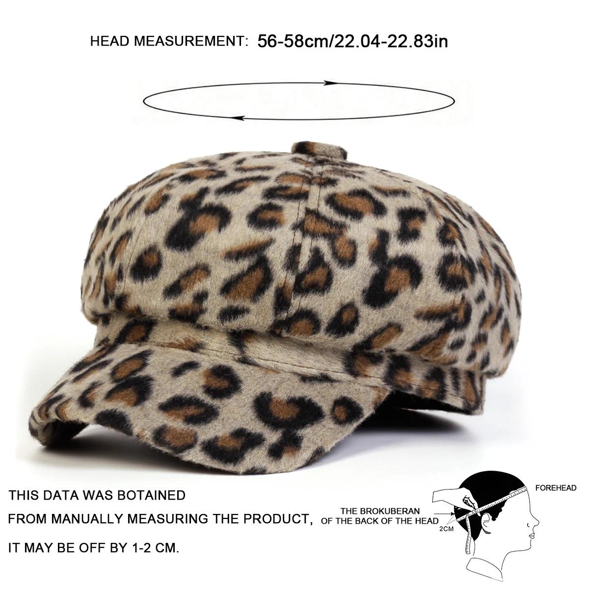 Unisex Plush Leopard Print Personality Newsboy Hat Spring Autumn Retro Beret Hats Wild Casual Hats Octagonal Cap