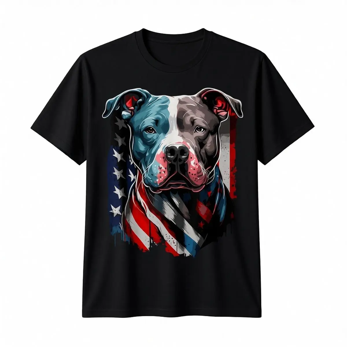 Tokwear Men's American Independence Day Cotton T-Shirt - Minimalist Patriotic Bulldog & American Flag Design, 180g, Breathable, Casual, Round Neck, Short Sleeve, Basic, Classic, Streetwear, Regular Fit, Black, Machine Washable