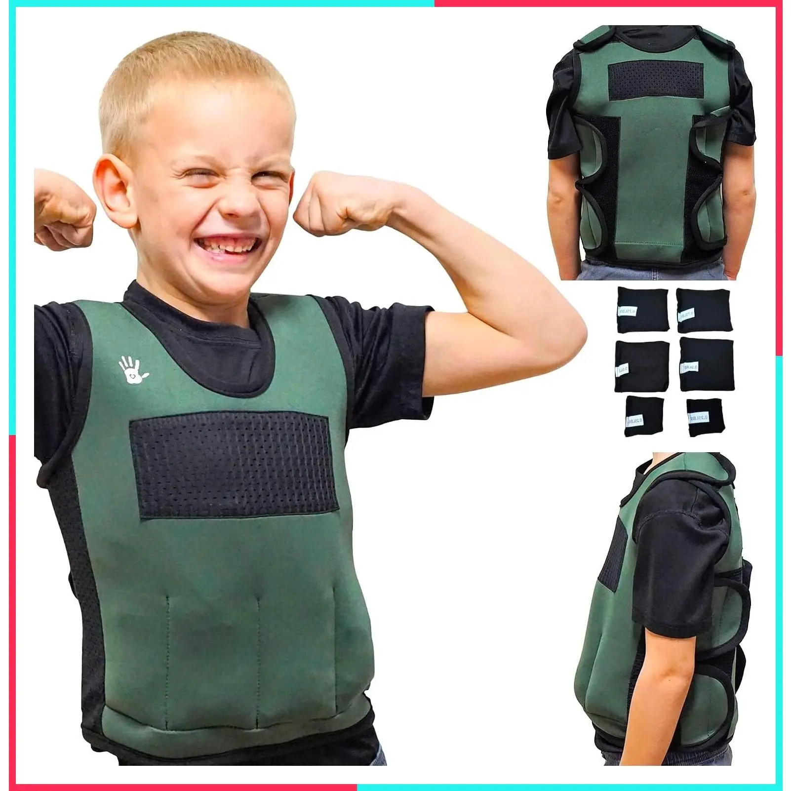 Kids Weighted Compression Vest with 6 Removable Weights - Adjustable Breathable Snug Fit Design