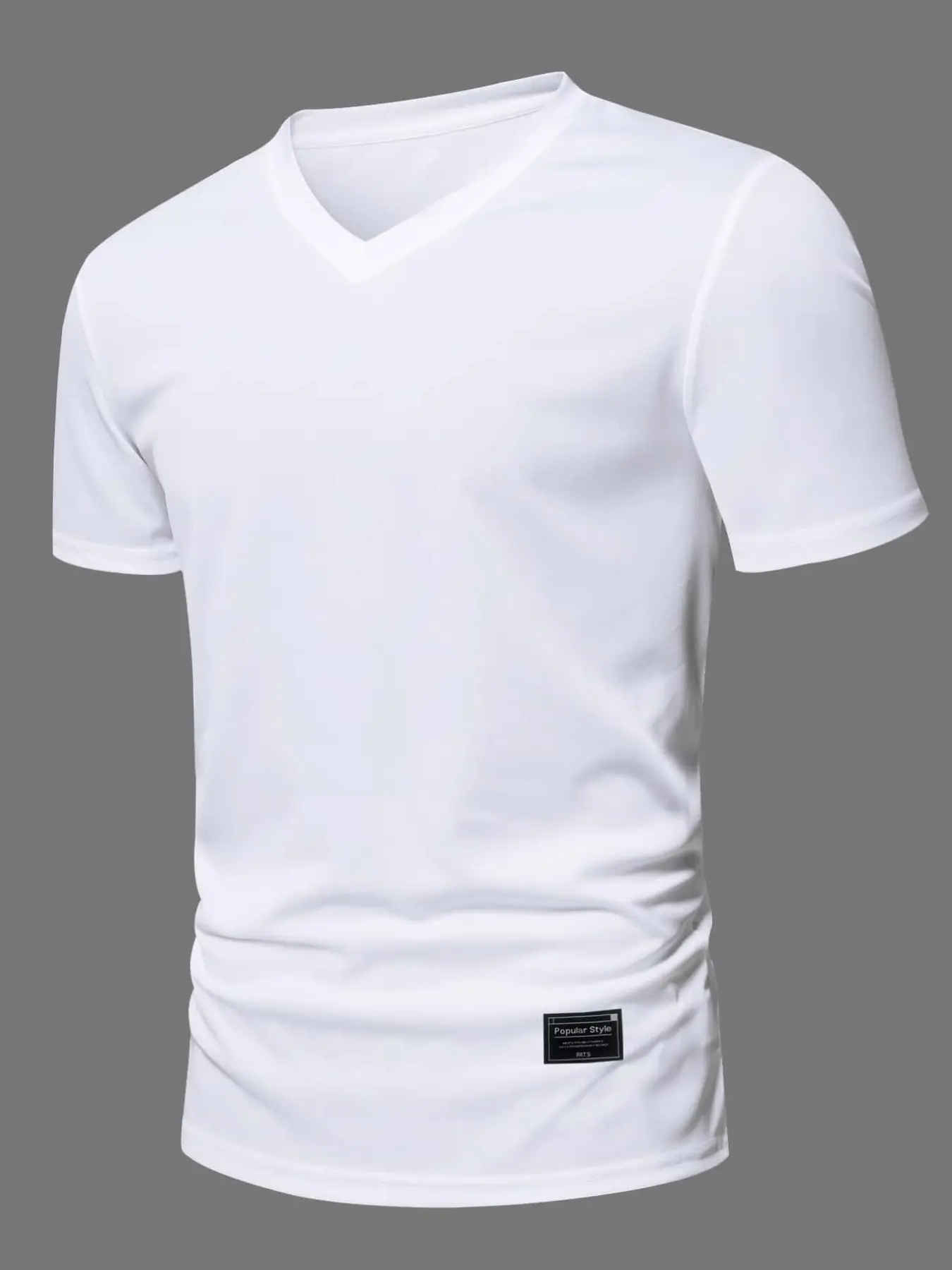 Men's T-Shirt V-Neck Short Sleeve Casual Summer Polyester Fiber, Slim-Fitting Long Top, Letter Pattern, No Button, Unlined, Classic